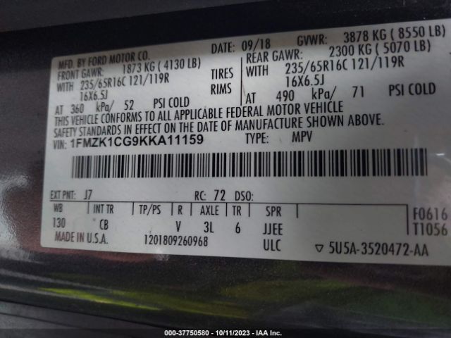 1FMZK1CG9KKA11159 Ford Transit Passenger Wagon Xl/xlt
