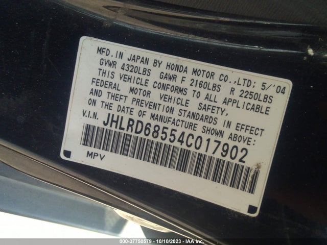 2004 HONDA CR-V LX VIN: JHLRD68554C017902