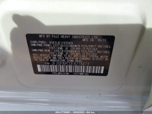 2015 SUBARU XV CROSSTREK 2.0I LIMITED VIN: JF2GPAPC0F8278411