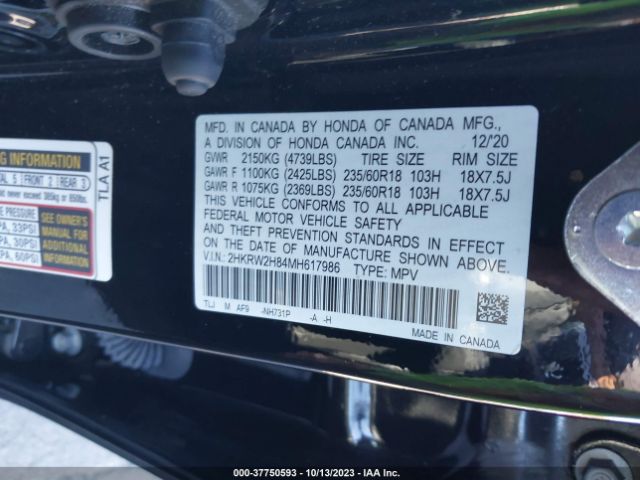 2HKRW2H84MH617986 Honda Cr-v Ex-l