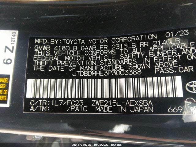 Toyota Corolla Hybrid 2023 JTDBDMHE3P3003388 Image 9