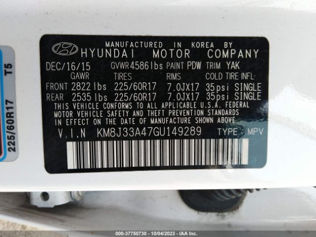 KM8J33A47GU149289 Hyundai TUCSON SE