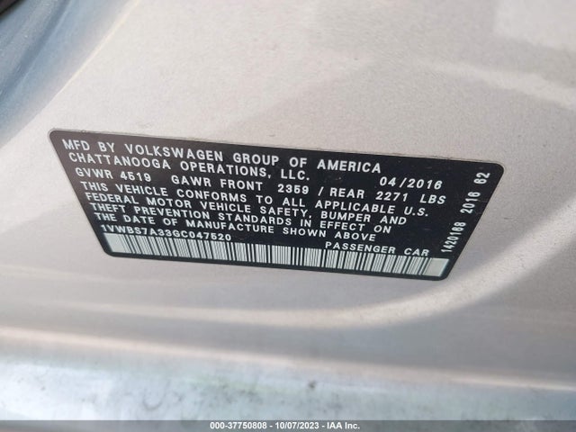 1VWBS7A33GC047520 Volkswagen Passat 1.8t Se