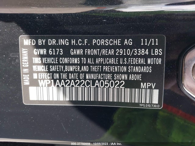 2012 PORSCHE CAYENNE VIN: WP1AA2A22CLA05022