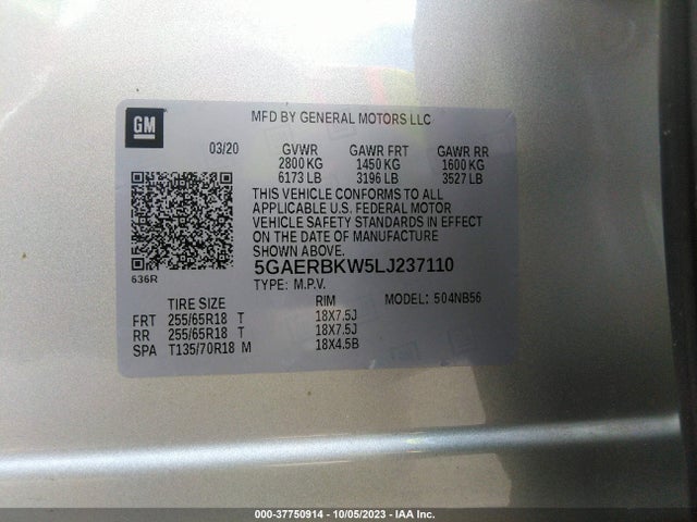 2020 BUICK ENCLAVE FWD ESSENCE VIN: 5GAERBKW5LJ237110