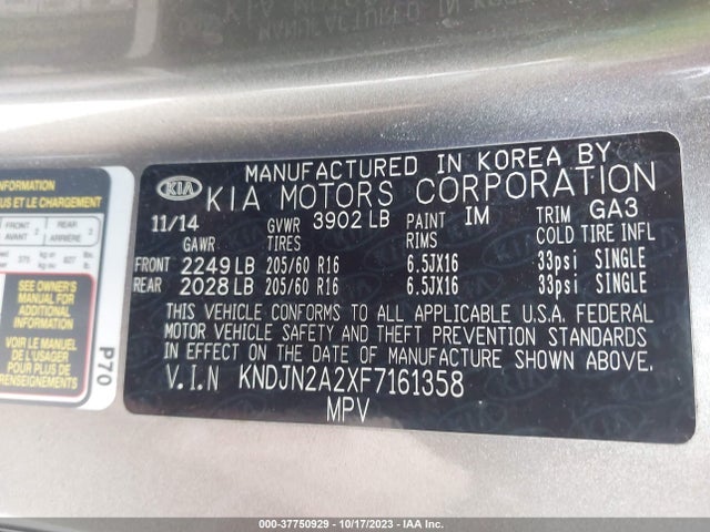 KIA Soul Base 2015 KNDJN2A2XF7161358 Image 9