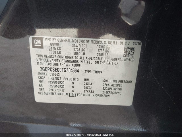 Chevrolet Silverado 1500 1lz 2015 3GCPCSEC0FG304664 Image 9