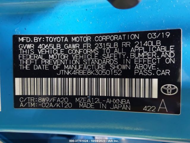 JTNK4RBE8K3050152 Toyota COROLLA SE