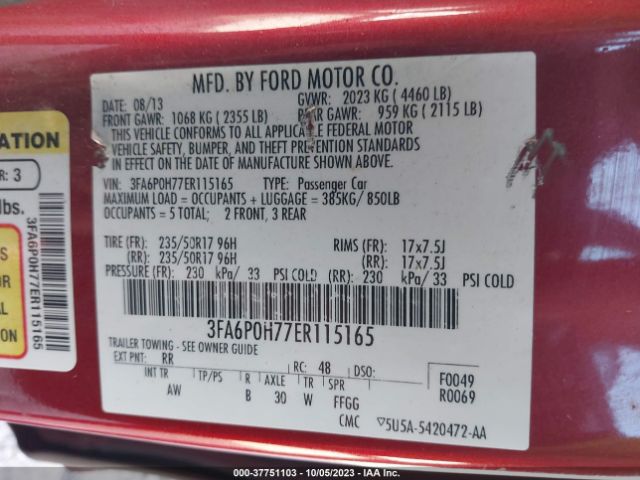 3FA6P0H77ER115165 Ford FUSION SE