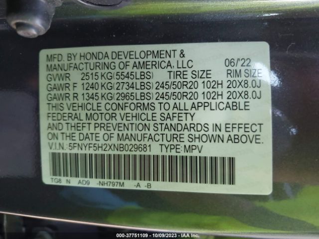 5FNYF5H2XNB029681 Honda Pilot Special Edition