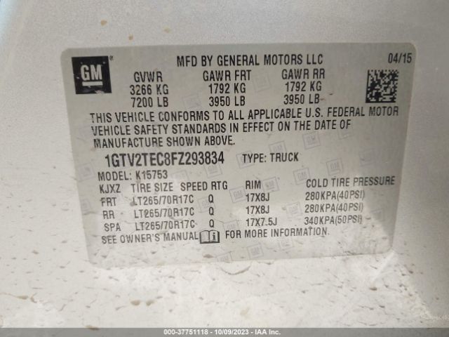 1GTV2TEC8FZ293834 GMC SIERRA 1500