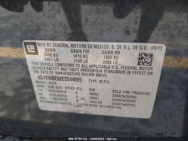 2014 CADILLAC SRX LUXURY COLLECTION VIN: 3GYFNBE32ES544889
