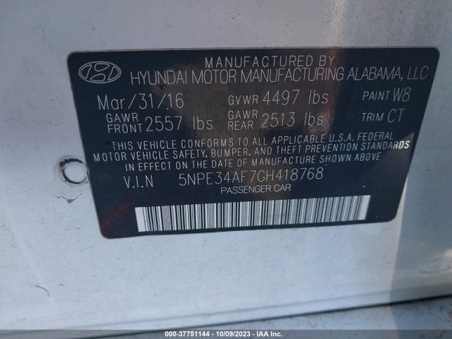 2016 HYUNDAI SONATA 2.4L SPORT VIN: 5NPE34AF7GH418768