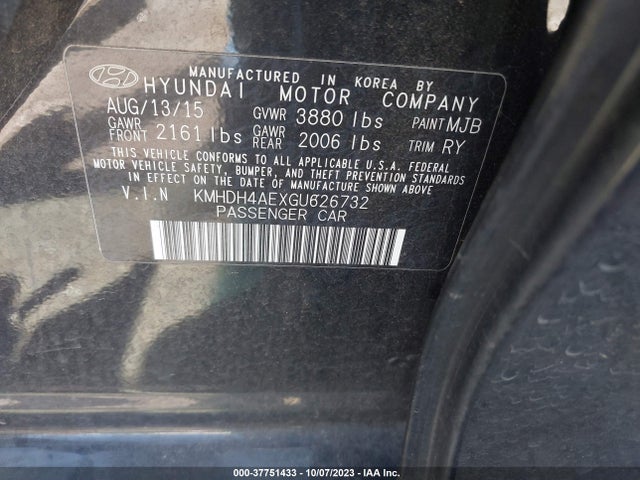 Hyundai Elantra Limited 2016 KMHDH4AEXGU626732 Image 9