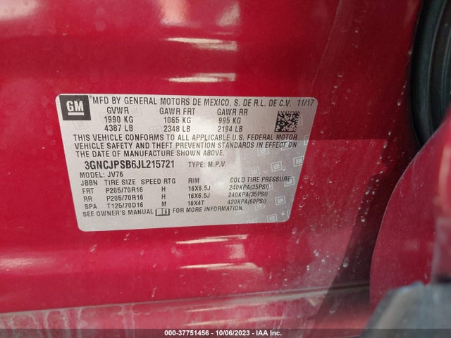 Chevrolet Trax Lt 2018 3GNCJPSB6JL215721 Image 9