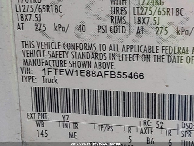 2010 FORD F-150 XL/XLT VIN: 1FTEW1E88AFB55466