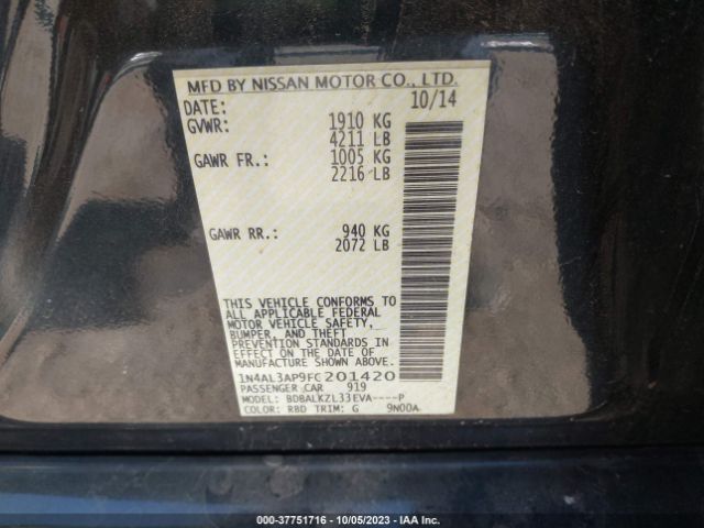 1N4AL3AP9FC201420 Nissan Altima 2.5 Sv