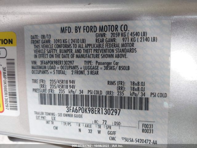 3FA6P0K98ER130297 Ford Fusion Titanium