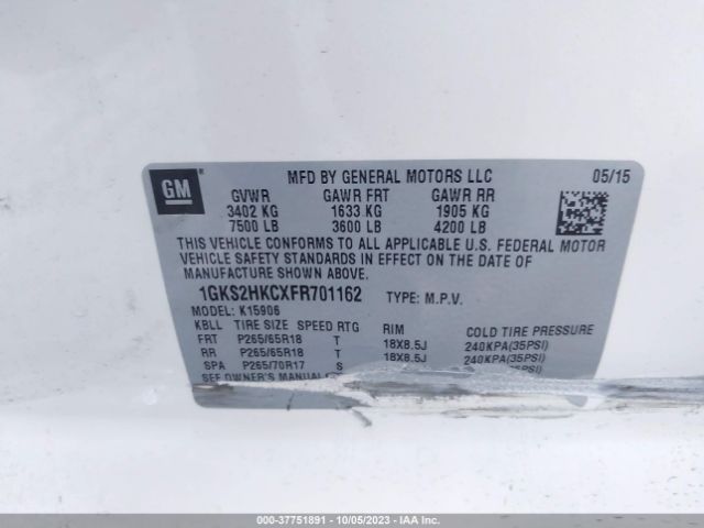 1GKS2HKCXFR701162 GMC Yukon Xl Slt