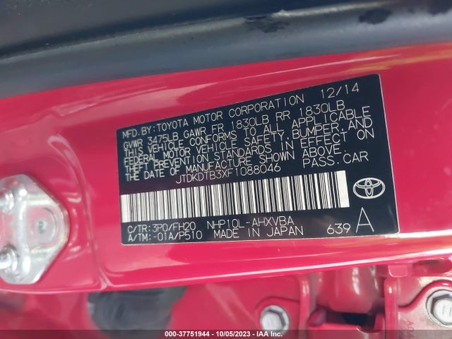 Toyota Prius C One/two/three/four 2015 JTDKDTB3XF1088046 Image 9
