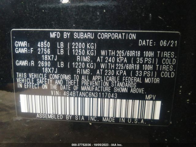 4S4BTANC6N3117043 Subaru Outback Limited
