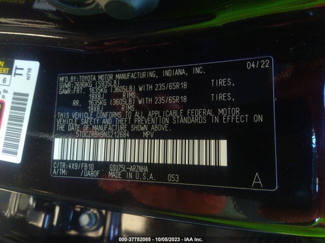 Toyota Highlander L 2022 5TDCZRBH9NS212684 Image 9