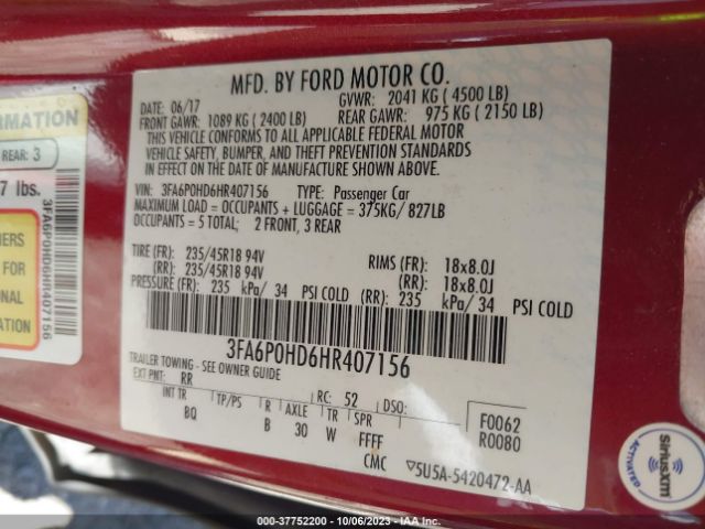 3FA6P0HD6HR407156 Ford FUSION SE