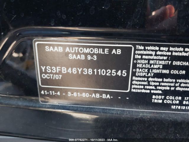 2008 SAAB 9-3 YS3FB46Y381102545 Photo 8