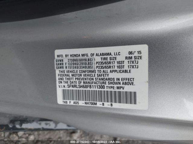 5FNRL5H68FB111300 Honda Odyssey Ex-l