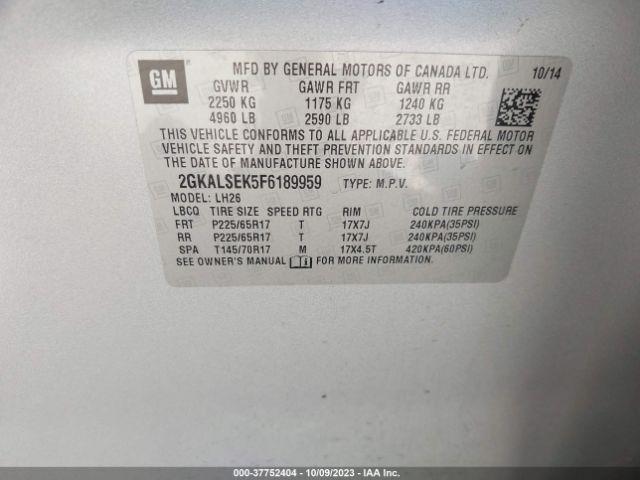 2GKALSEK5F6189959 GMC Terrain Slt