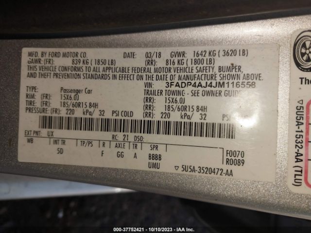 3FADP4AJ4JM116558 Ford FIESTA S