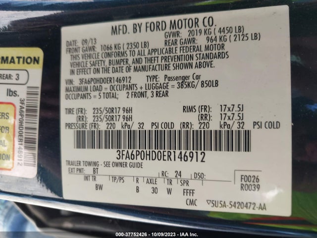 Ford FUSION SE 2014 3FA6P0HD0ER146912 Image 9
