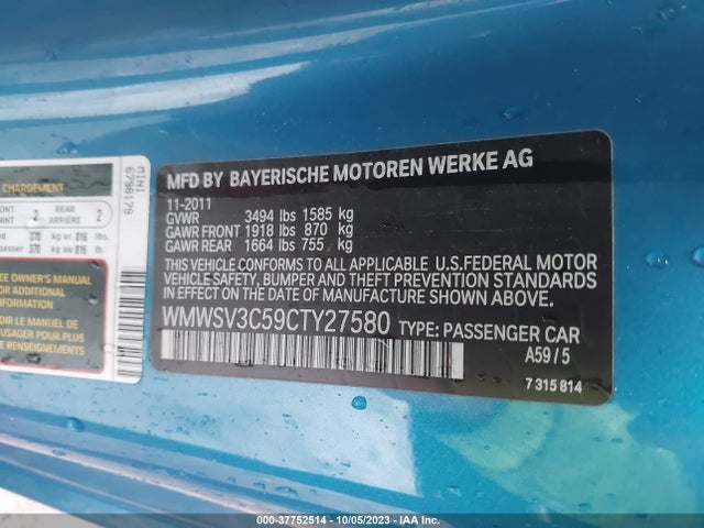 2012 MINI COOPER HARDTOP WMWSV3C59CTY27580 Photo 8