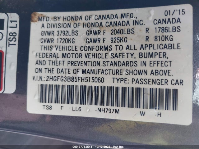 Honda Civic Coupe Ex 2015 2HGFG3B85FH515060 Image 9
