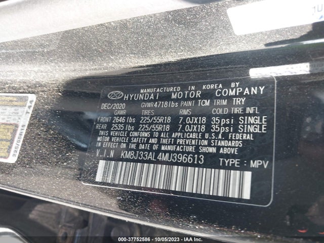 2021 HYUNDAI TUCSON ULTIMATE VIN: KM8J33AL4MU396613