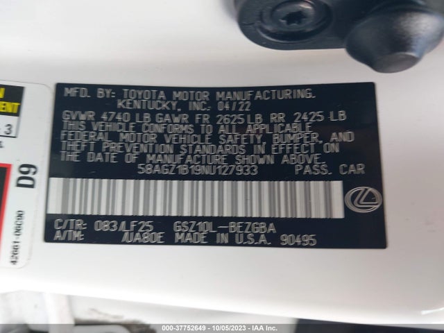 58AGZ1B19NU127933 Lexus Es Es 350 F Sport