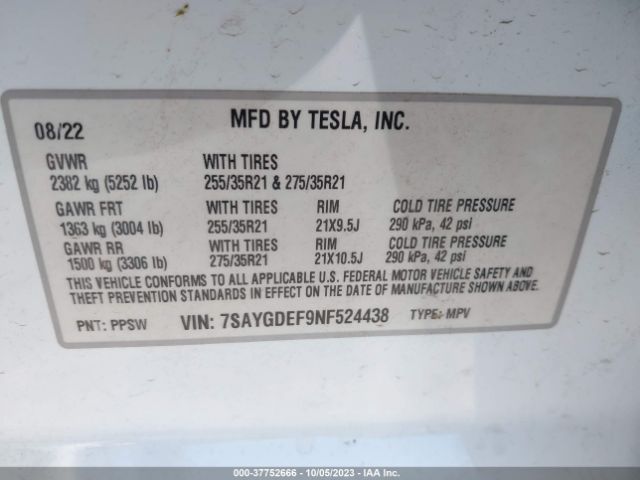 7SAYGDEF9NF524438 Tesla Model Y Performance Dual Motor All-wheel Drive
