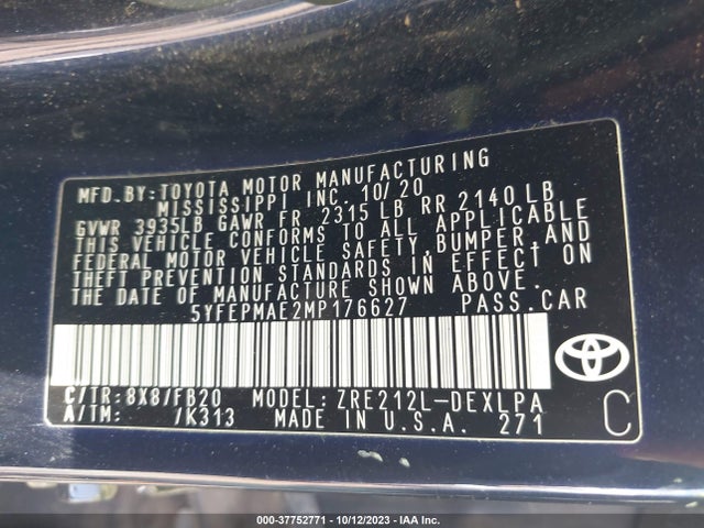 Toyota COROLLA LE 2021 5YFEPMAE2MP176627 Image 9