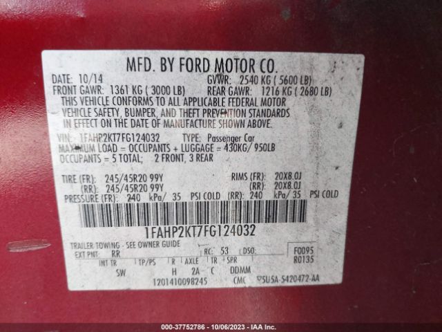 1FAHP2KT7FG124032 Ford TAURUS SHO