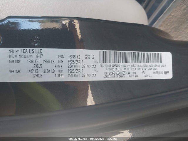 Aukcja sprzedaży 2017 Dodge Grand Caravan Sxt, vin: 2C4RDGCG4HR853144, numer aukcji: 37752788