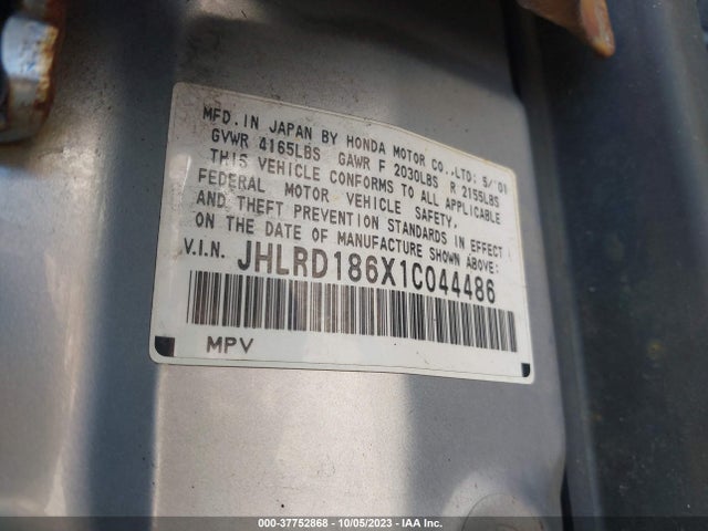 2001 HONDA CR-V EX VIN: JHLRD186X1C044486