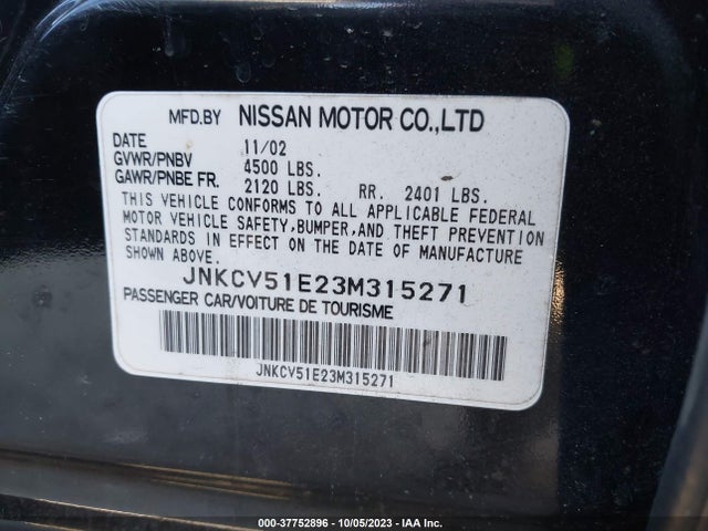 2003 INFINITI G35 SEDAN W/LEATHER VIN: JNKCV51E23M315271