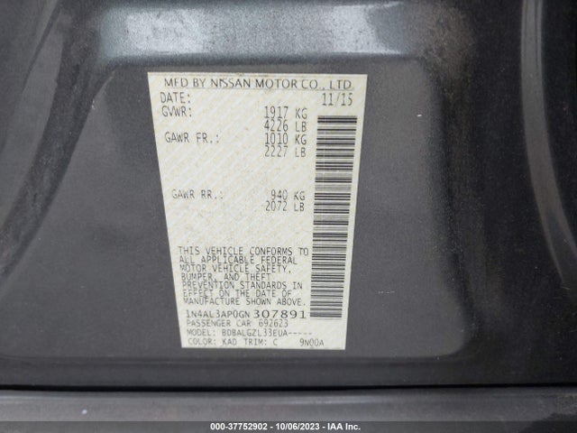 Nissan ALTIMA 2.5 2016 1N4AL3AP0GN307891 Image 9