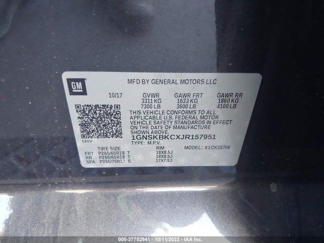 Chevrolet Tahoe Lt 2018 1GNSKBKCXJR157951 Image 9
