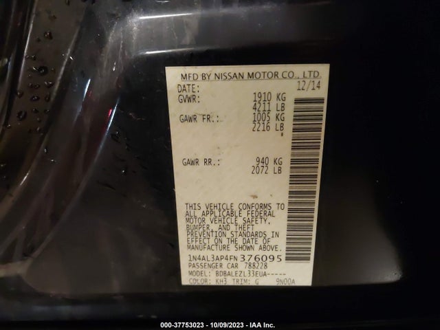 Nissan ALTIMA 2.5 2015 1N4AL3AP4FN376095 Image 9