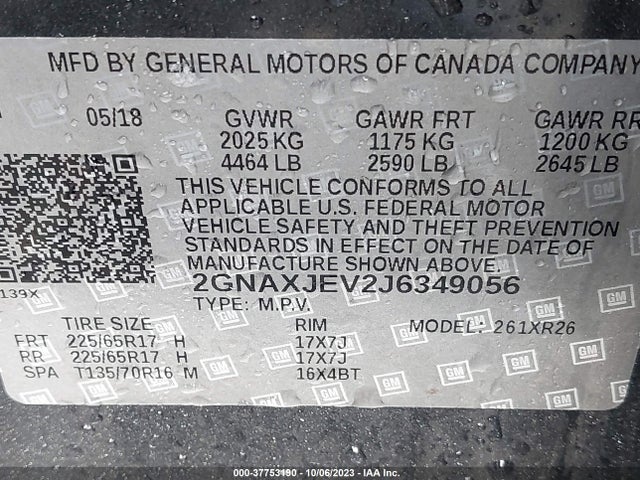 Chevrolet EQUINOX LT 2018 2GNAXJEV2J6349056 Image 9
