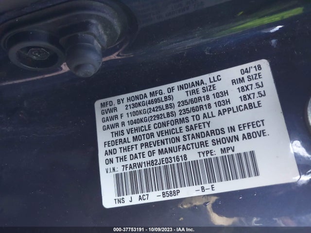 Honda Cr-v Ex-l 2018 7FARW1H82JE031618 Image 9