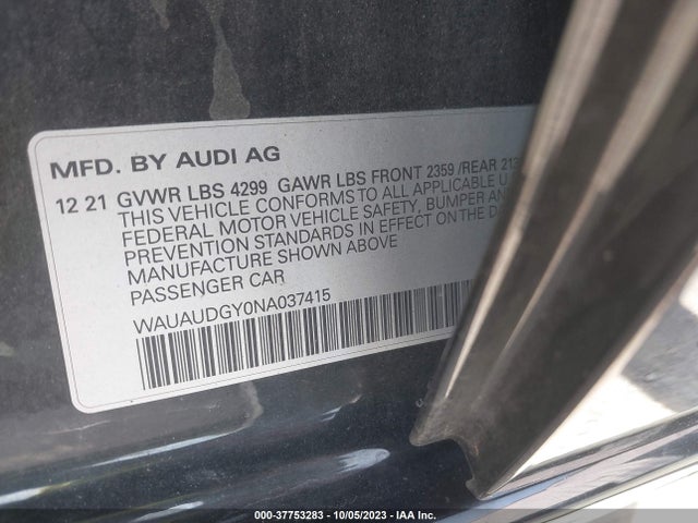 WAUAUDGY0NA037415 Audi A3 Sedan Premium
