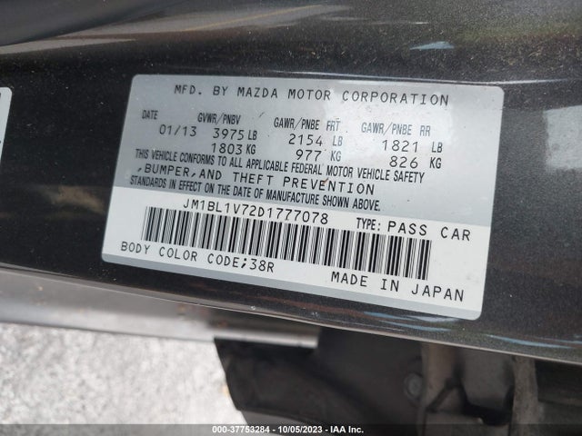 Aukcja sprzedaży 2013 Mazda Mazda3, vin: JM1BL1V72D1777078, numer aukcji: 37753284