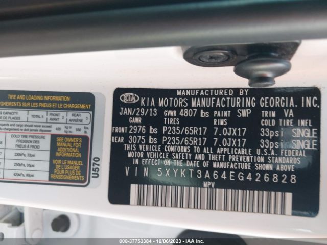 5XYKT3A64EG426828 KIA SORENTO LX